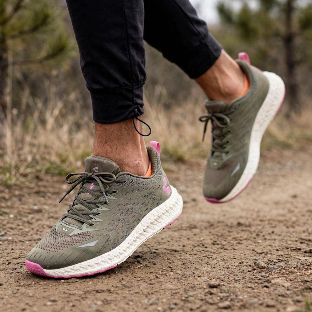 Charly Running Shoes Olive Green Pink Speckled Chunky Sole Athletic Men sz 11
